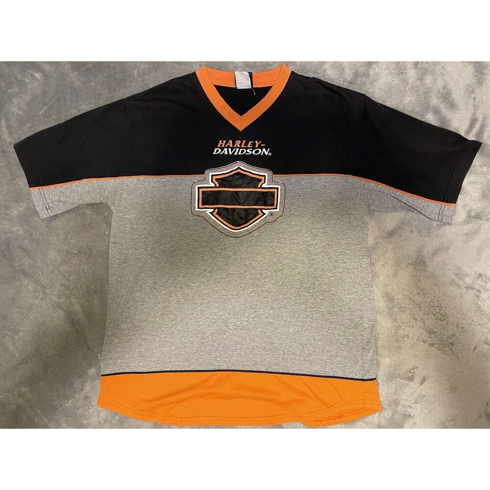 Harley Davidson Atlantic City Shirt (Black & Grey & Orange, Size Large)